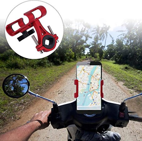 Valkyrie Alüminyum Bisiklet Motosiklet Cep Telefonu Tutucu Dayanıklı Paslanmaz 360 Derece Evremsel Uyum Kırmızı