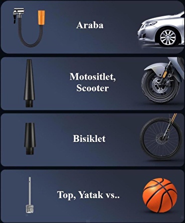 Valkyrie 150psi Taşınabilir Hava Kompresörü Pompası Powerbank Fener Oto Motosiklet Araba Bisiklet Top Lastik Şişirme