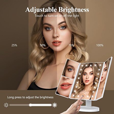 Valkyrie LED Işıklı Katlanabilir Makyaj Aynası - 2X 3X 10X Büyütme Modu - Dokunmatik Touch Ekran - 5 Farklı Ayna