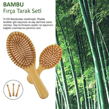 Valkyrie 4 Adet Doğal Bambu Fırça Tarak Seti %100 Bambu Orjinal Set