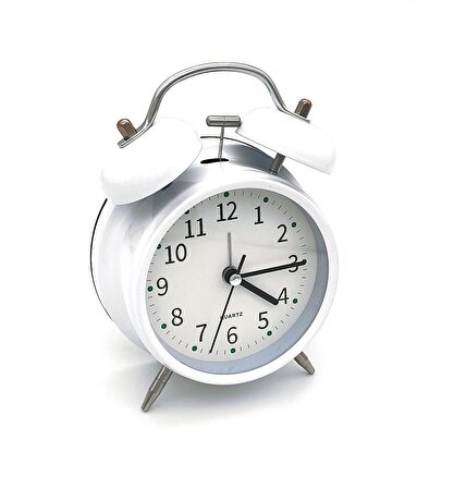 Valkyrie 16cm Büyük Boy Akar Saniyeli Alarm Çalar Saat - Nostaljik Masa Saati Beyaz