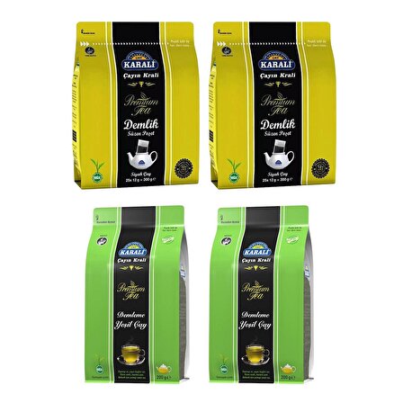 Karali Premium Demlik Poşet Çay 300 gr + Demleme Yeşil Çay 200 gr 4 lü Paket