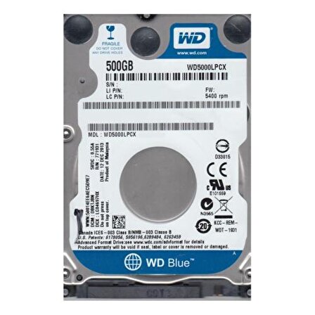 WD WD5000LPCX 2.5 inç 500 GB 5400 RPM Sata 3.0 Harddisk 