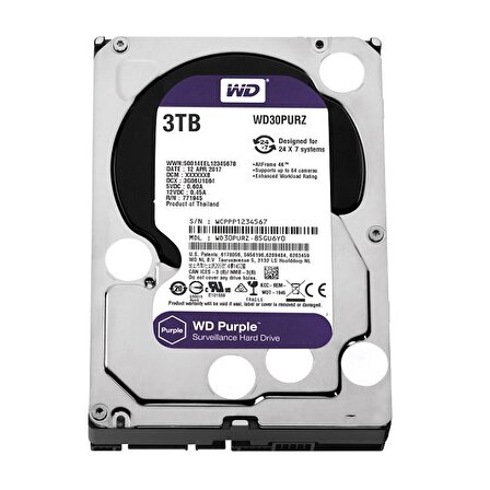 WD Purple WD30PURZ 3.5 inç 3 TB 5400 RPM Sata 3.0 Harddisk 