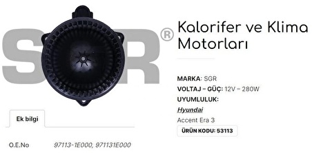 HYUNDAİ ACCENT ERA KALORİFER MOTORU 971131E000 GU