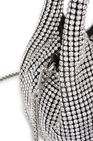 Nas Bag Kadın Çapraz ve El Çantası Siyah Silver Diamond Gümüş Taşlı Şık Askılı Çanta