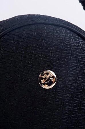 Nas Bag Kadın Yuvarlak Oval Yazlık Moda Hasır Görünümlü Deri Çanta - Siyah