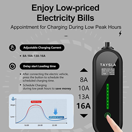 Taysla 3.5 kW 16A Ev Tipi Bireysel Taşınabilir Elektrikli Araç Şarj İstasyonu