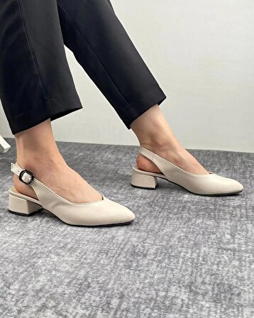 Kadın Düşük Topuk Cilt- Arkası Açık Topuklu Ayakkabı