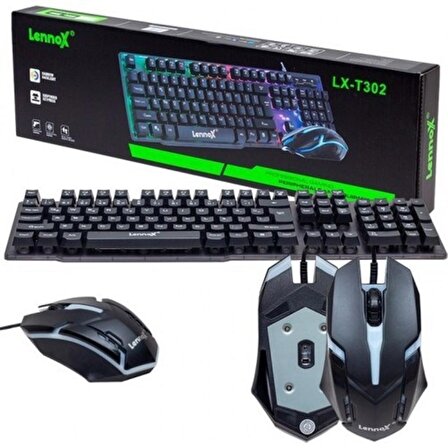 Lennox LX-T302 OYUNCU Rgb Işıklı Klavye Mouse Set