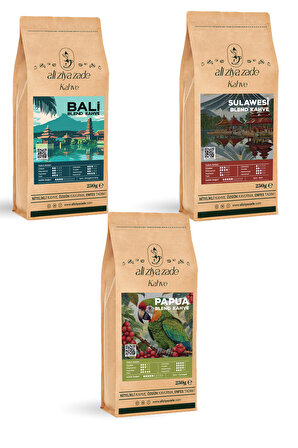 Bali-Sulawesi-Papua Endonezya Kahve Blendleri Tanışma Seti ! 250 Gr x 3