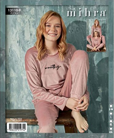 Mihra 13110-9 Kadife Worthy Pudra Renk Pijama Takımı