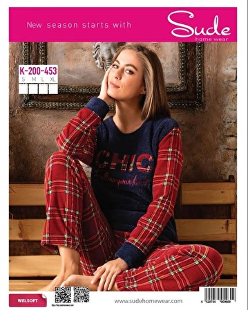 Sude K-200-453 Wellsoft Ekose Kadın Pijama Takımı