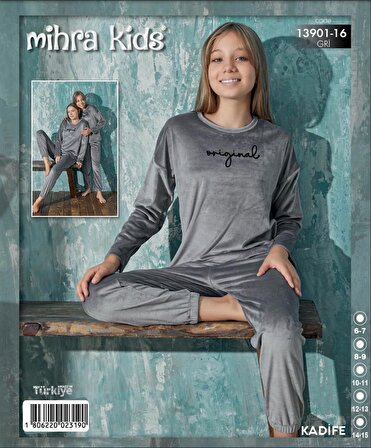 Mihra Kadife Uzun Kol Kız Çocuk Pijama Takımı