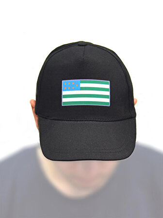 Kuzey Kafkasya Bayrak Baskılı Siyah Şapka