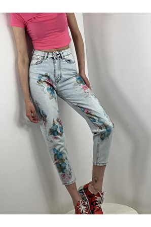 Misspoem Mom Jeans Çiçekli Özel Tasarım Denim % 100 Cotton 72738BC1