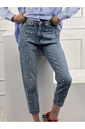 Mavi Mom Jeans İnci Çakım Detaylı  Denim Pantolon  % 100 Cotton 72738M3