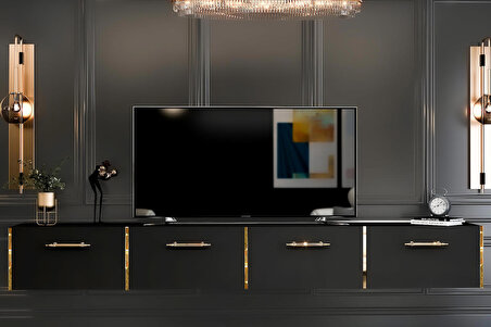 Givayo Maria Tv Ünitesi Duvara Monte/ Ayaklı Kullanım 240 cm Siyah-Altın