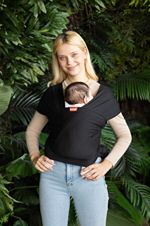 Siyah Wrap Sling Bebek Taşıma Şalı, Bebeklere Uygun Premium Kumaş, Güvenlik Sertifikalı Kanguru