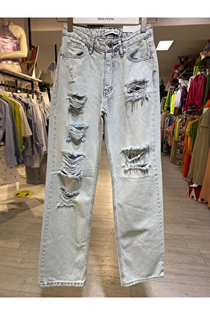 Misspoem Açık Mavi Taş El işi Denim Pantolon % 100 Pamuk 72793B4