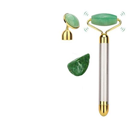 2 in 1 Güzellik Masaj Kalem Set Doğal Green Jade (Yeşim) Taş, Gümüş Çubuk