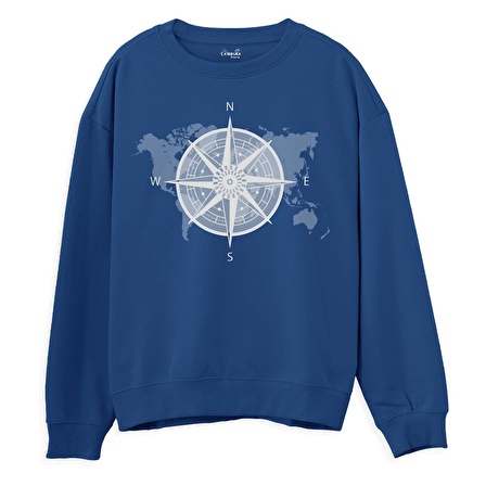 Compass Map Sweatshirt-Royal Mavi