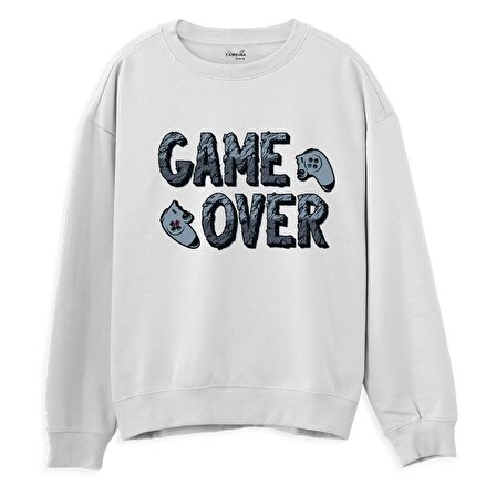 Game Over  Baskılı Beyaz Sweatshirt