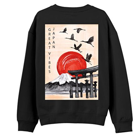 Japan Sırt Baskılı Sweatshirt-Siyah