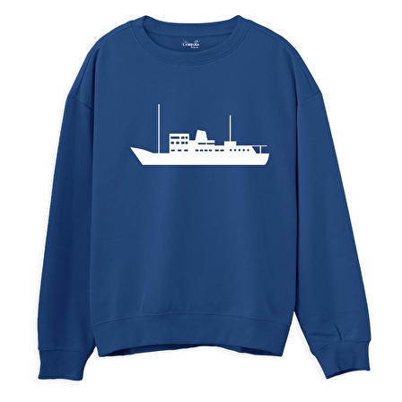 Ship Baskılı Sweatshirt-Royal Mavi