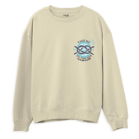 Take me to the sea  Baskılı Krem Sweatshirt