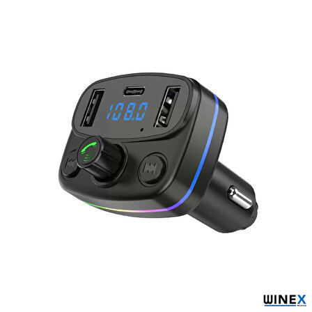Winex M44 Fm Handsfree Bluetooth Modülatör MP3 Player Type-C Çıkışlı Araç Şarj Aleti