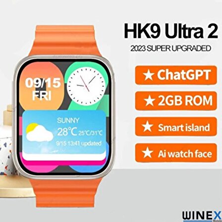 Winex Watch HK9 Ultra 2 Amoled Ekran Android İos HarmonyOs Uyumlu Akıllı Saat Lacivert