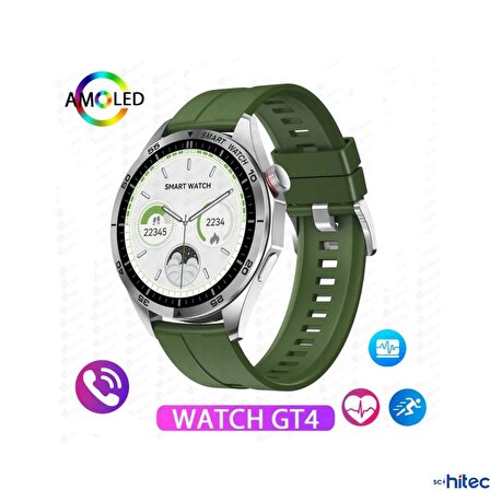 ScHitec Watch GT4 Amoled Ekran Android İos HarmonyOs Uyumlu 3 Kordonlu Akıllı Saat Yeşil