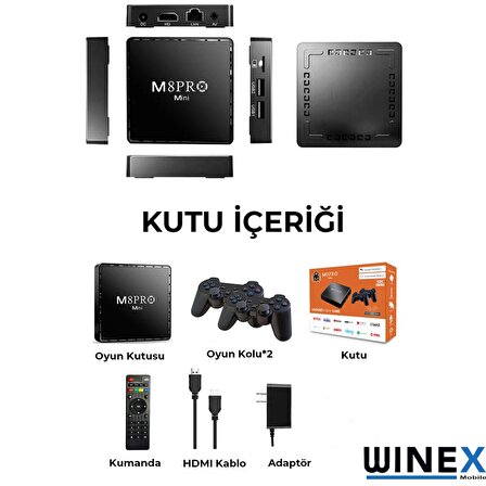 Winex Android TV Box 10K Ultra HD 2Gb Ram 16+64Gb Hafıza + 40139 Retro Oyunlu Konsol M8pro