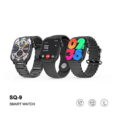 ScHitec SQ-9 Gerçek Amoled Ekran Android İos HarmonyOs Uyumlu 3 Kordonlu Akıllı Saat Siyah