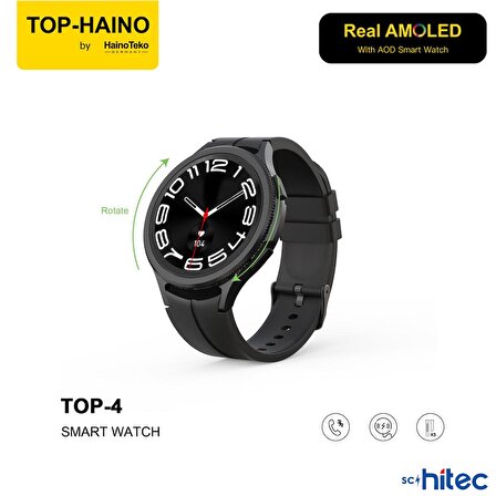 Haino Teko TOP-4 Gerçek Amoled Ekran Android İos HarmonyOs Uyumlu 3 Kordonlu Akıllı Saat Siyah