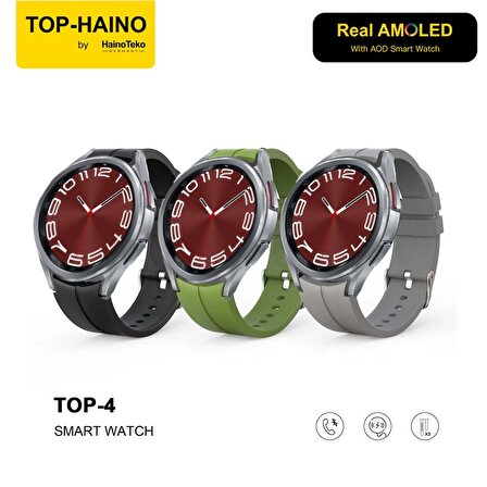 Haino Tekno TOP-4 Gerçek Amoled Ekran Android İos HarmonyOs Uyumlu 3 Kordonlu Akıllı Saat Gümüş