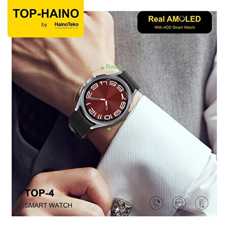 Haino Tekno TOP-4 Gerçek Amoled Ekran Android İos HarmonyOs Uyumlu 3 Kordonlu Akıllı Saat Gümüş