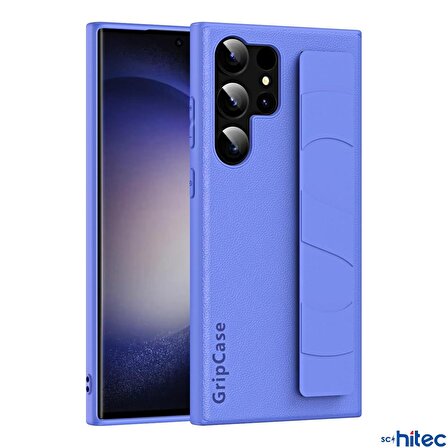 ScHitec Samsung Galaxy S24 Ultra Uyumlu Premium Case Parmak Askılı Telefon Kılıfı Mavi