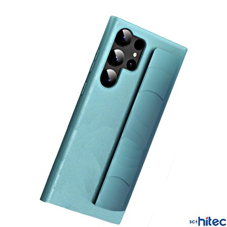 ScHitec Samsung Galaxy S24 Ultra Uyumlu Premium  Case Parmak Askılı Telefon Kılıfı Açık Mavi