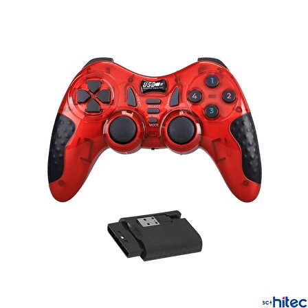 ScHitec 7in1 PC/PS2/PS2/PS3/PC360/TV/TVBOX/Android Cihazlar ile Uyumlu Kablosuz Gamepad Kırmızı
