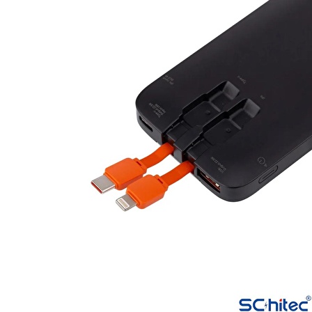 ScHitec 22.5W Type-C ve Lightning Kablolu Led Göstergeli UsbA&Type-C Çıkışlı Süper Şarj 10000mAh Powerbank YK738