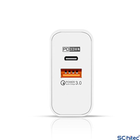 ScHitec 65W UsbA PD33W Quick Charger 3.0 Type-C to Lightning 2m Kablolu Hızlı Şarj Aleti Set