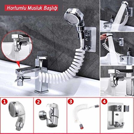 BUFFER® 2 in 1 Spiral Hortumlu Ayarlanabilir Hareketli Banyo Mutfak Lavabo Musluk Duş Başlığı