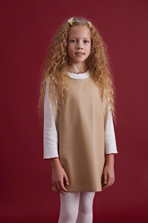 Kız Çocuk Deri Düğme Detaylı Elbise