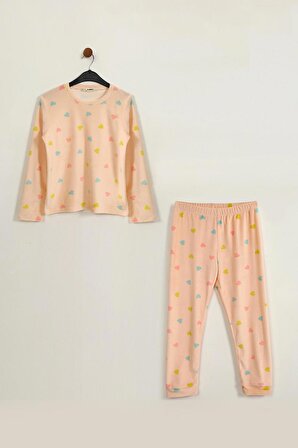 Kız Çocuk Termal Soft Pembe Kalpli Pijama Takımı