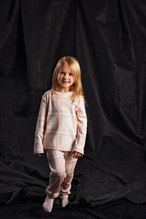 Kız Çocuk Termal Soft Pembe Ekoseli Pijama Takımı