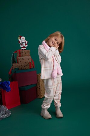 Kız Çocuk Termal Soft Pembe Ekoseli Pijama Takımı