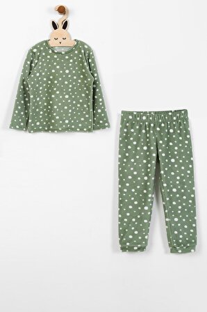 Kız Çocuk Termal Soft Yeşil Puantiye Desen Pijama Takım