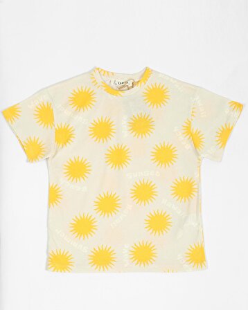 Çocuk Desenli Sarı Oversize Kısa Kol T-shirt